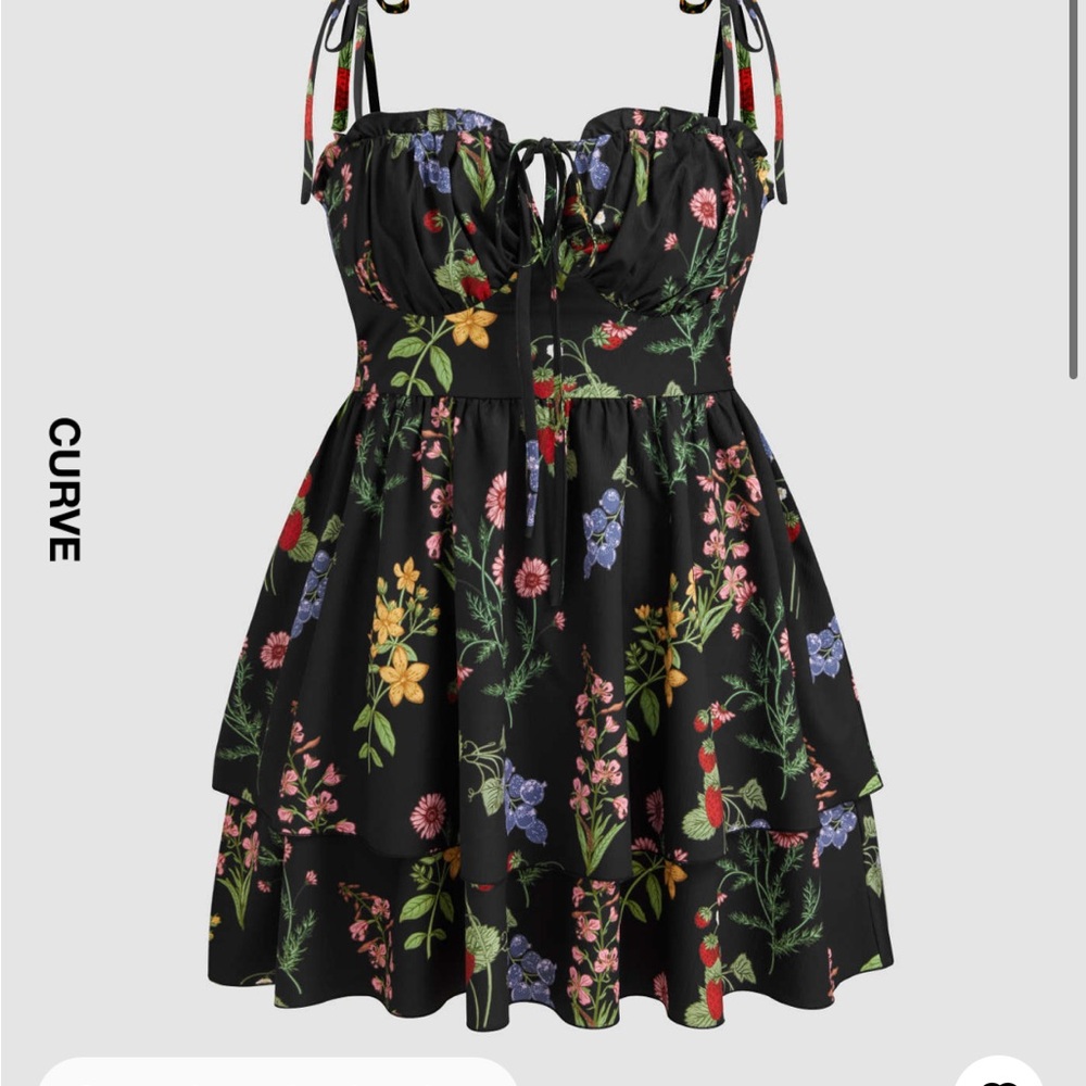 NWT WOVEN FLORAL RUFFLE HEM KNOTTED LAYERED MINI DRESS CURVE & PLUS